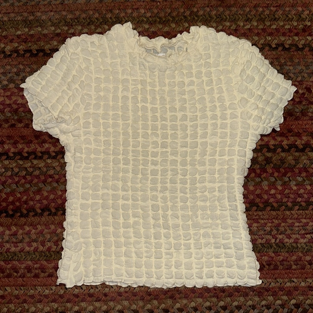 TOPSHOP RUCHED CREAM PUFFY TOP - Picture 1 of 4
